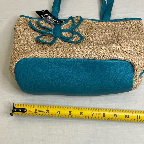 Bueno Straw bag turquoise flower, turquoise polka dots lining - Picture 4 of 7